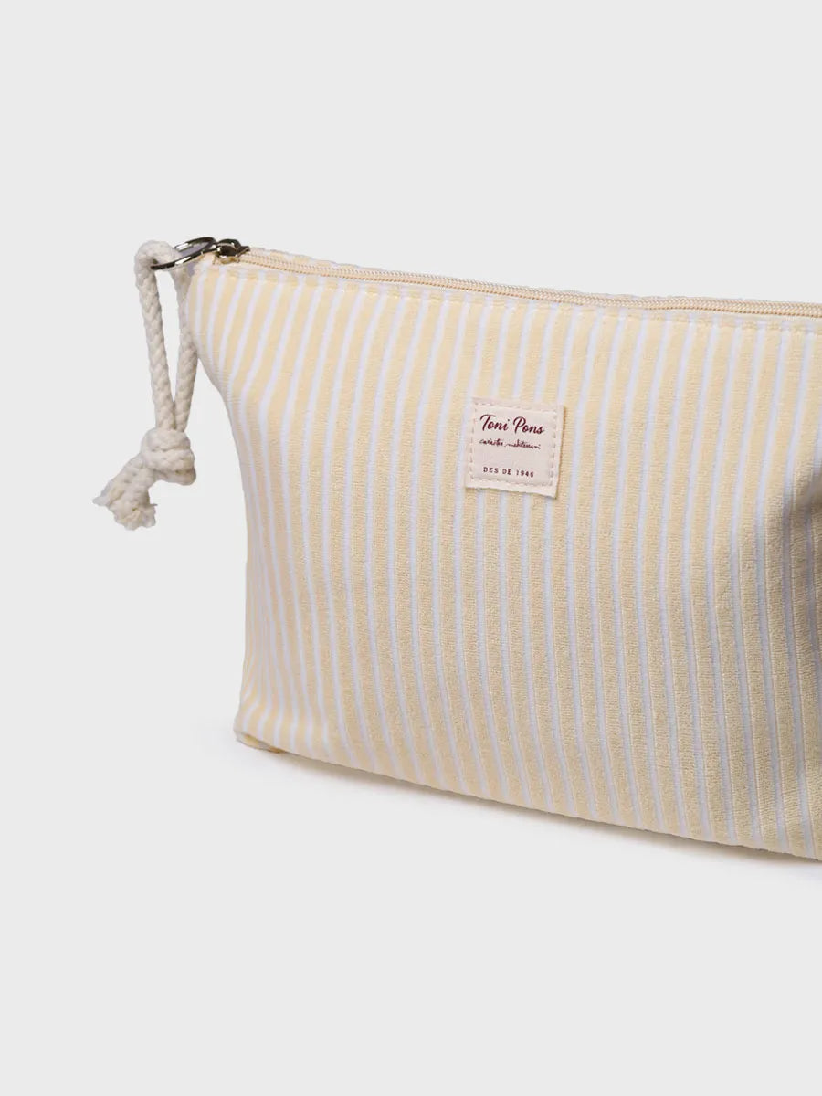 Striped toiletry bag in towel-like fabric with zipper