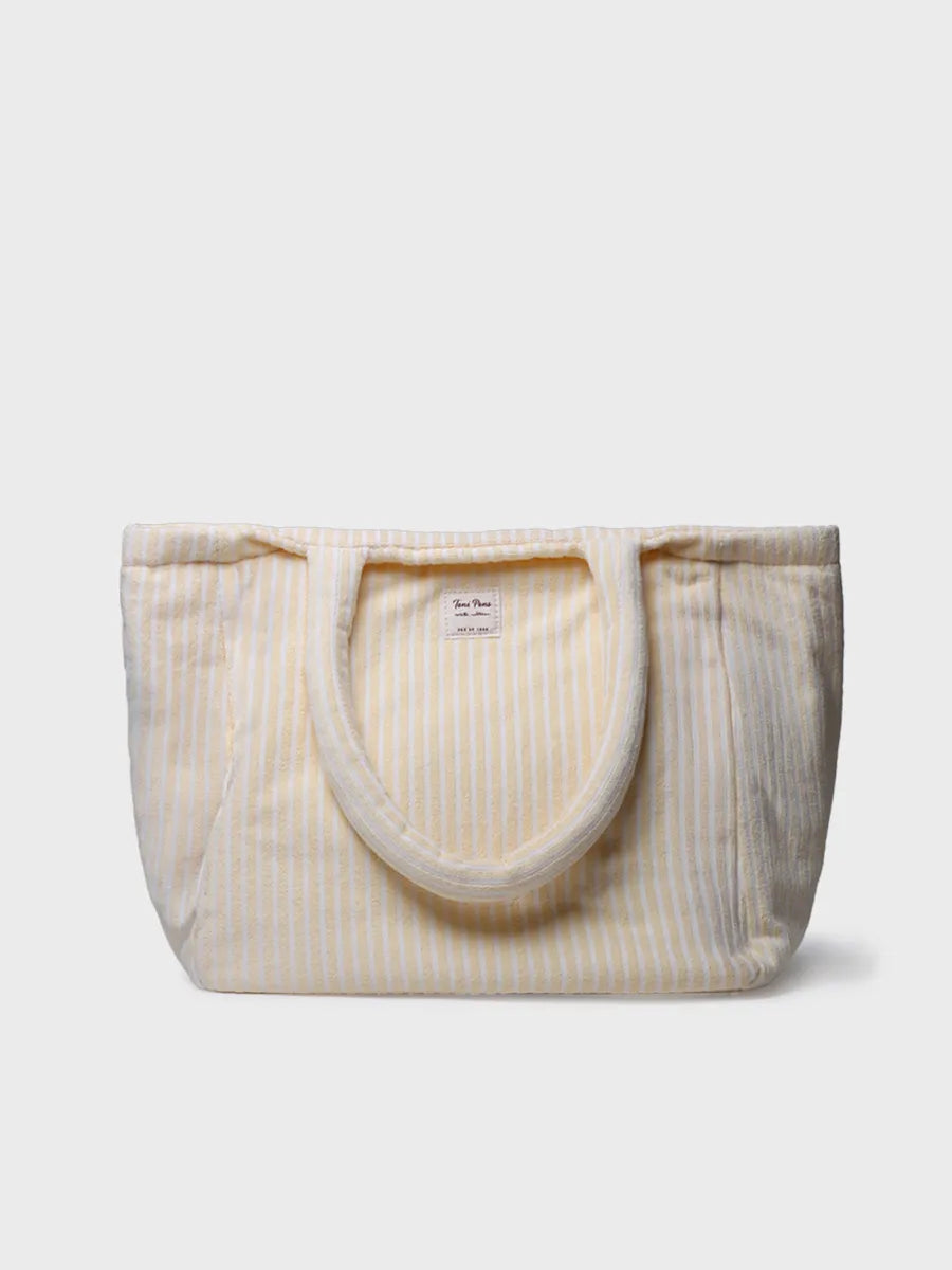 Women's shopper bag in striped towel-like fabric