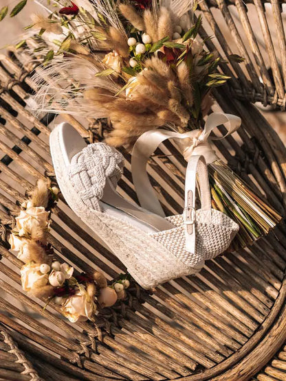 Espadrilles de mariage à talon compensé 