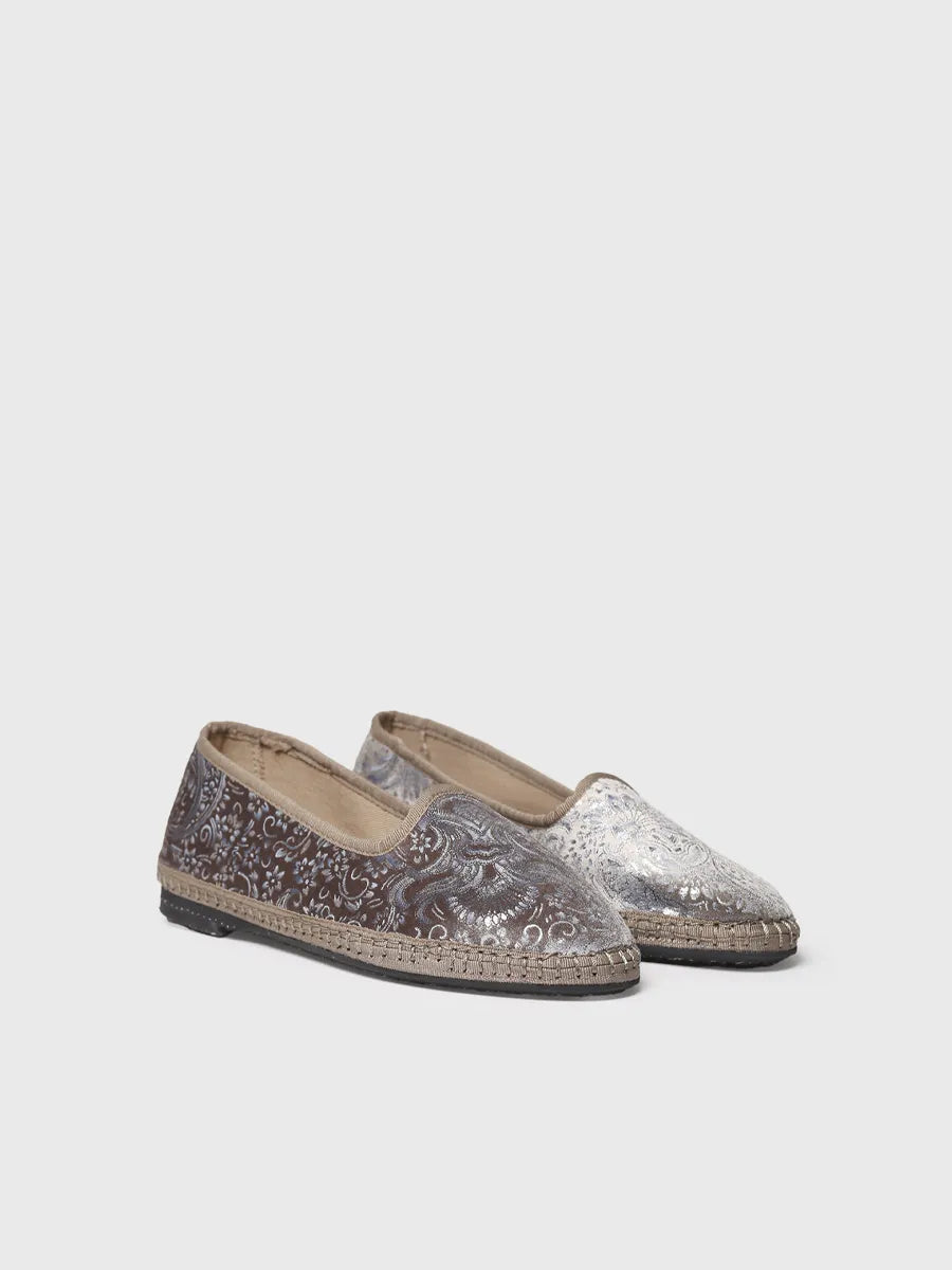 Ballerines en tissu jacquard velouté pour femme en beige 