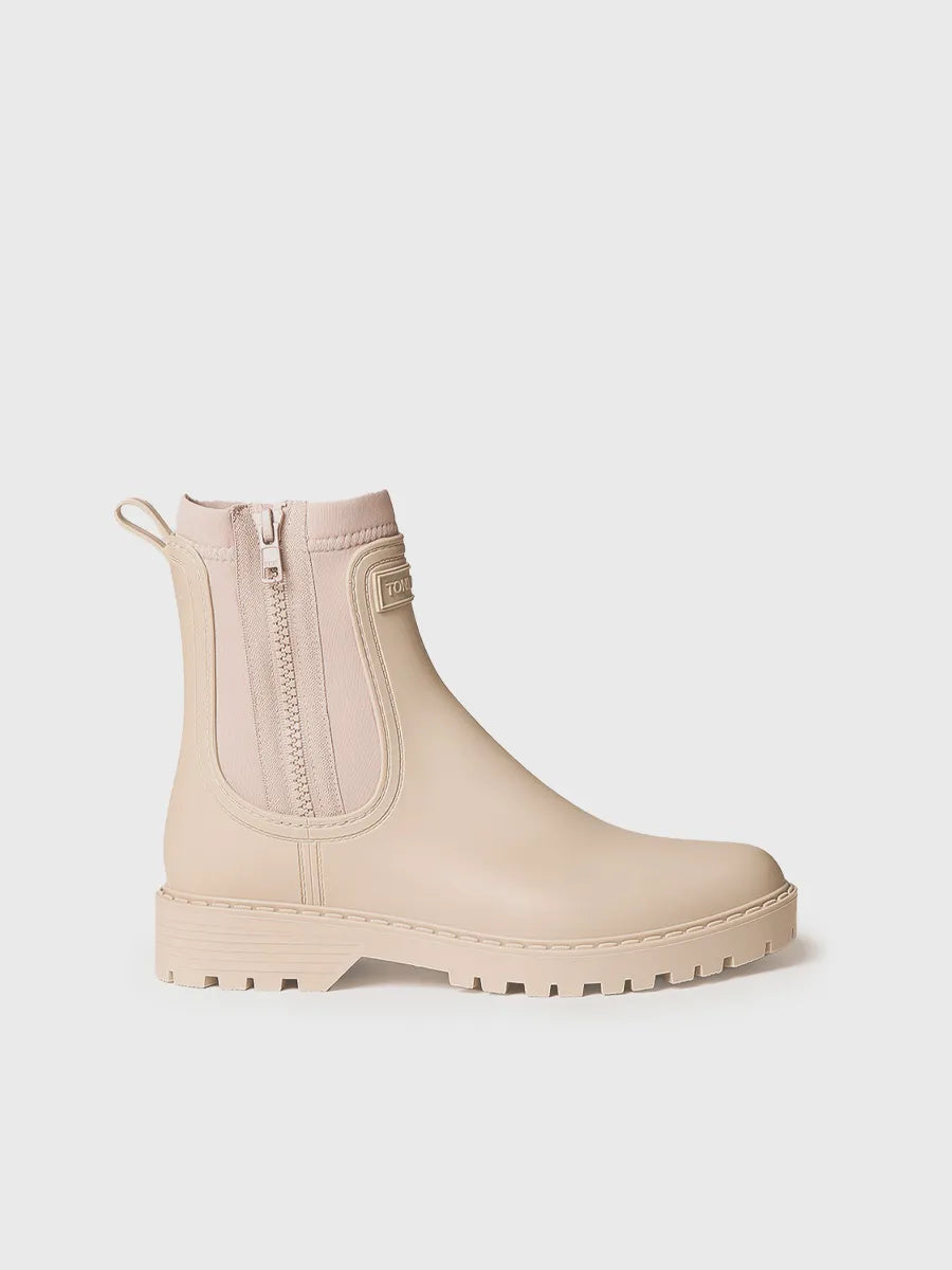 Bottines de pluie pour femme en néoprène et caoutchouc en beige 