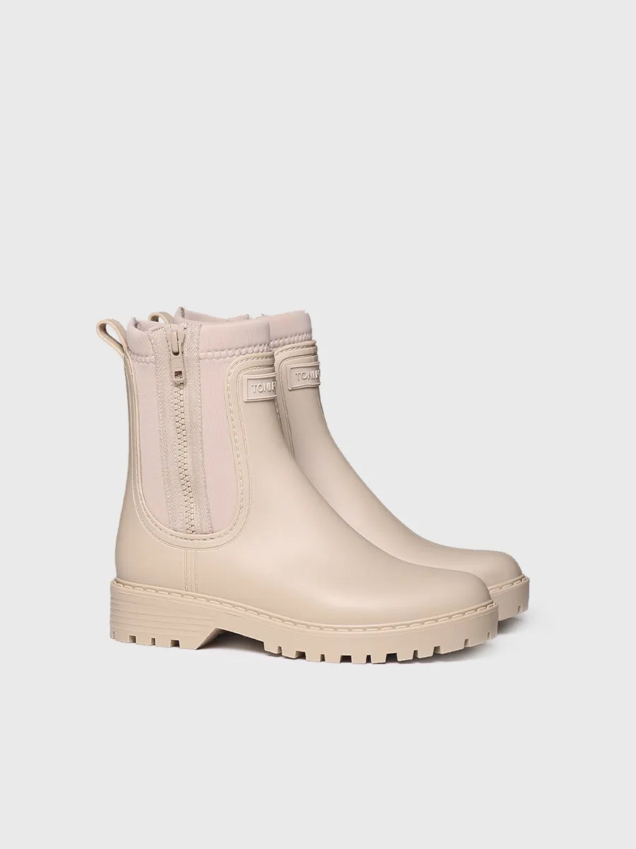 Bottines de pluie pour femme en néoprène et caoutchouc en beige 