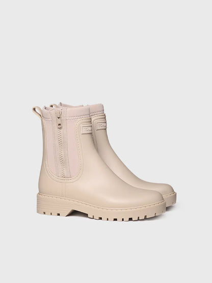 Bottines de pluie pour femme en néoprène et caoutchouc en beige 