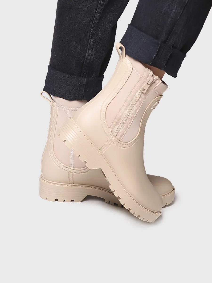 Bottines de pluie pour femme en néoprène et caoutchouc en beige 