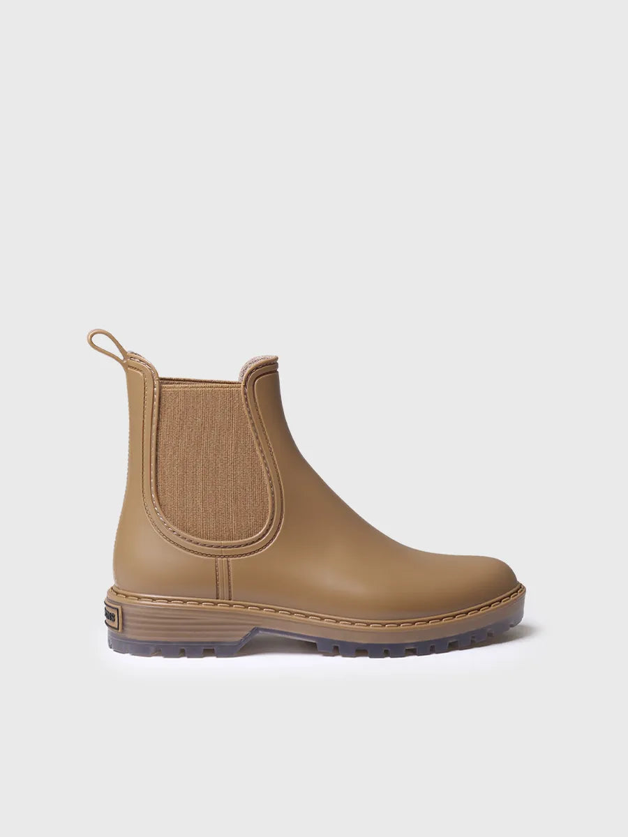 Bottines de pluie pour femme type Chelsea en camel 