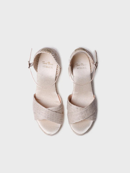 Espadrilles compensées ouvertes de mariée avec lanières croisées 