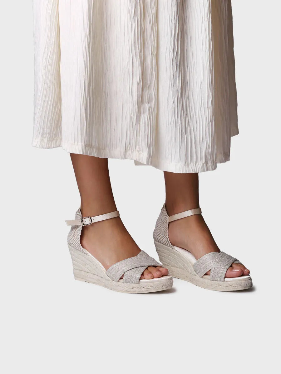 Alpargatas mujer - Alpargata abierta de novia con cuña y tiras cruzadas | CRISTAL  - Toni Pons  