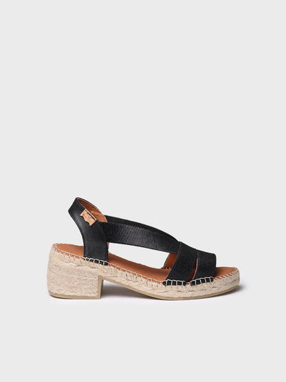 Women's espadrille with wide heel and metallic elastics