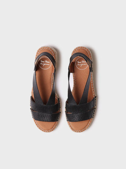 Women's espadrille with wide heel and metallic elastics