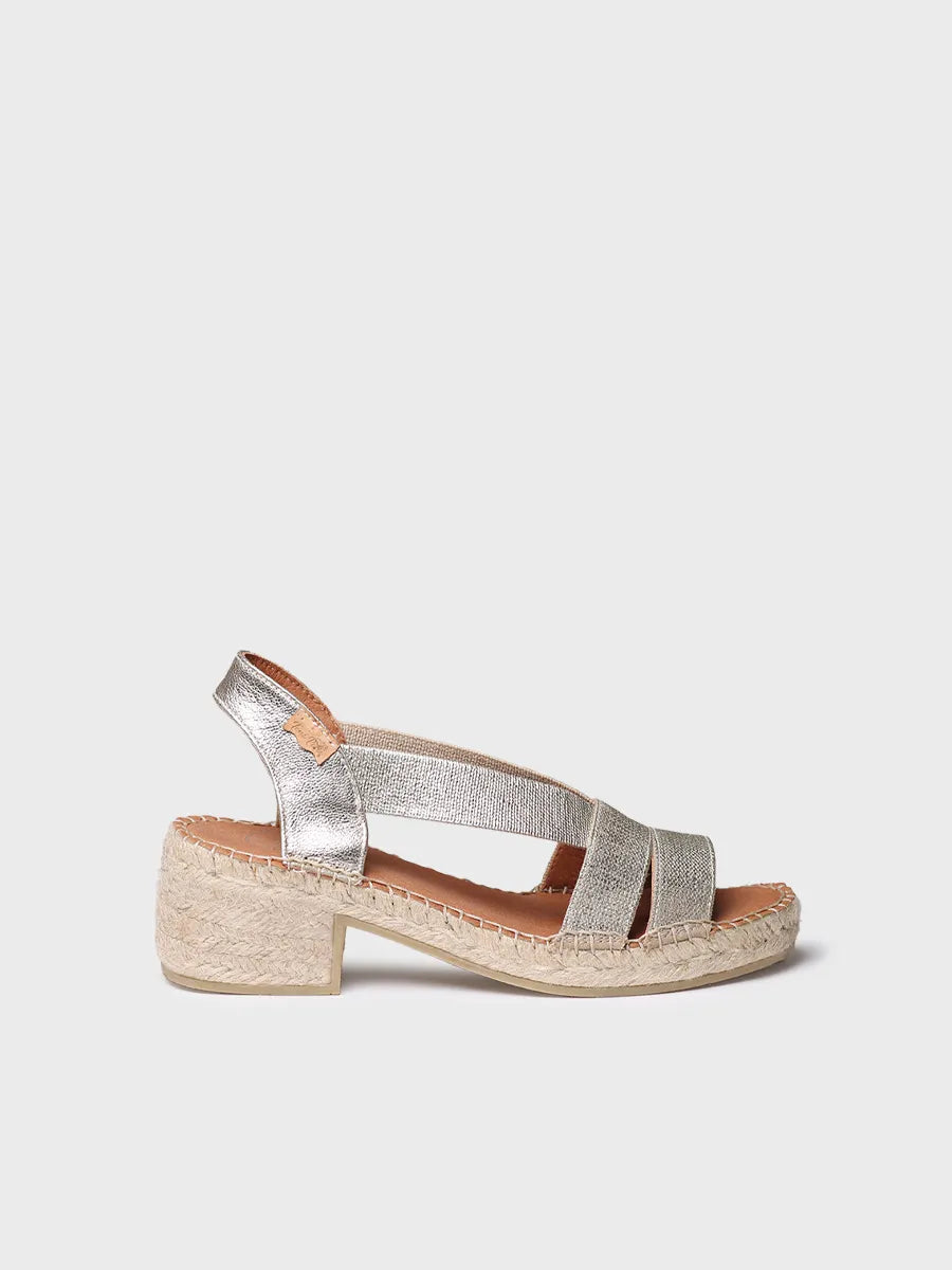 Women's espadrille with wide heel and metallic elastics