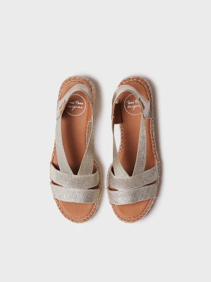 Women's espadrille with wide heel and metallic elastics