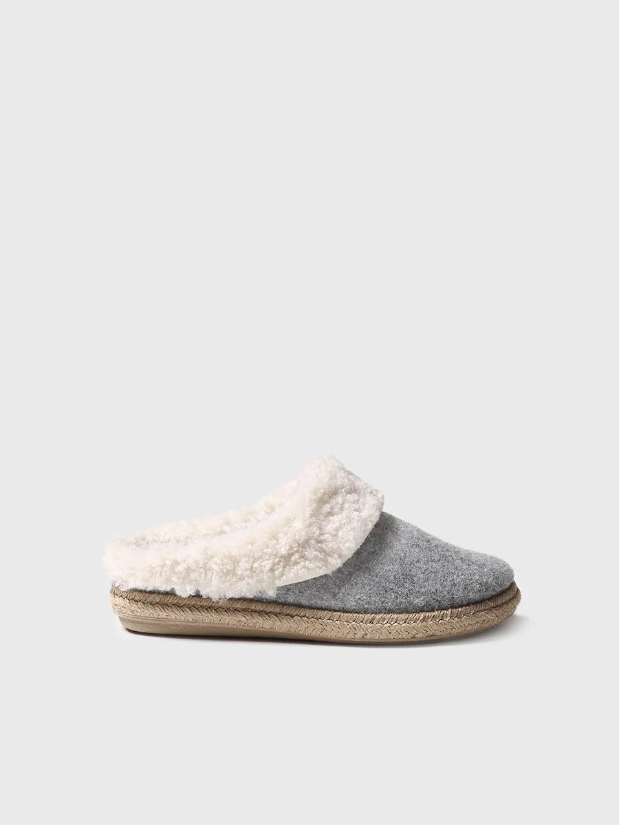 Women's Slippers in felt and Sheepskin in grey 