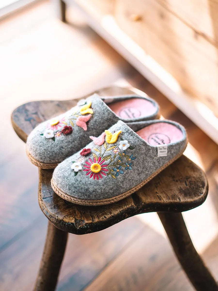 Women's backless felt slippers with wedge