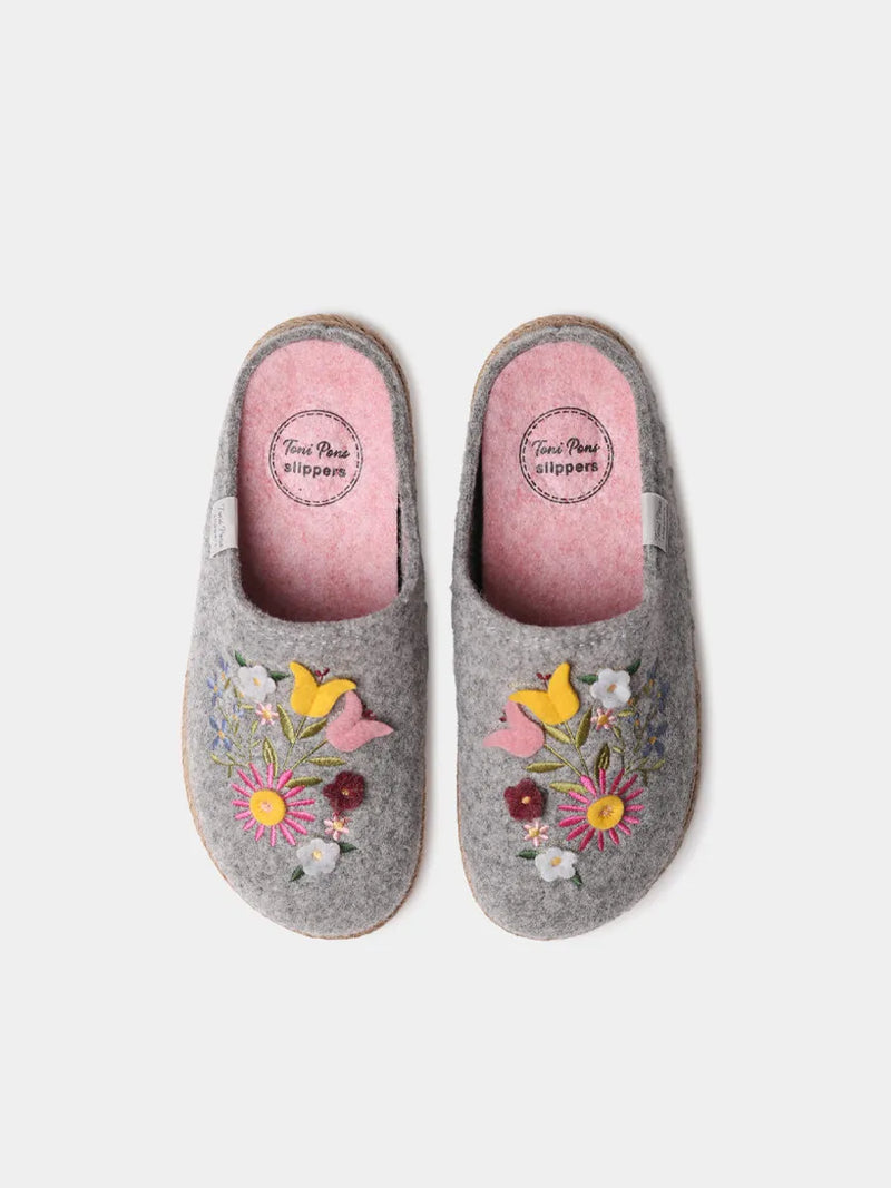 Zapatillas de casa mujer - Slippers para mujer en fieltro con flores | DELI-EF  - Toni Pons  