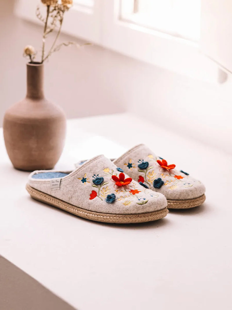 zapatillas de casa mujer - Slippers para mujer en fieltro con flores | DELI-EF  - Toni Pons  