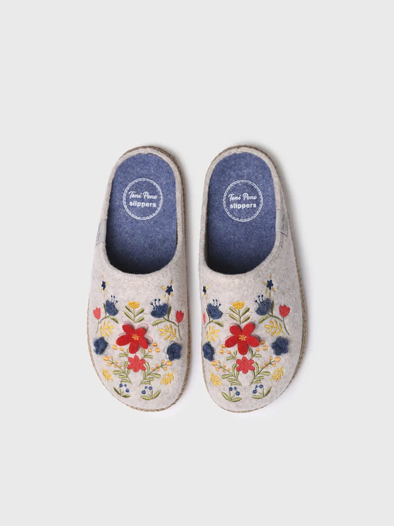 zapatillas de casa mujer - Slippers para mujer en fieltro con flores | DELI-EF  - Toni Pons  