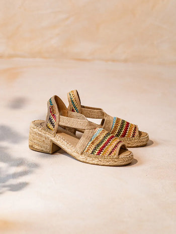 alpargatas mujer - Alpargata de mujer en rafia multicolor con tacón ancho | DELMI-MA  - Toni Pons  