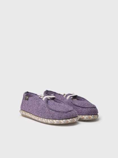 Women's slipper in felt with laces in ecru 