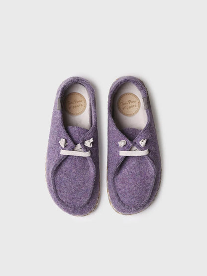 Women's slipper in felt with laces in ecru 