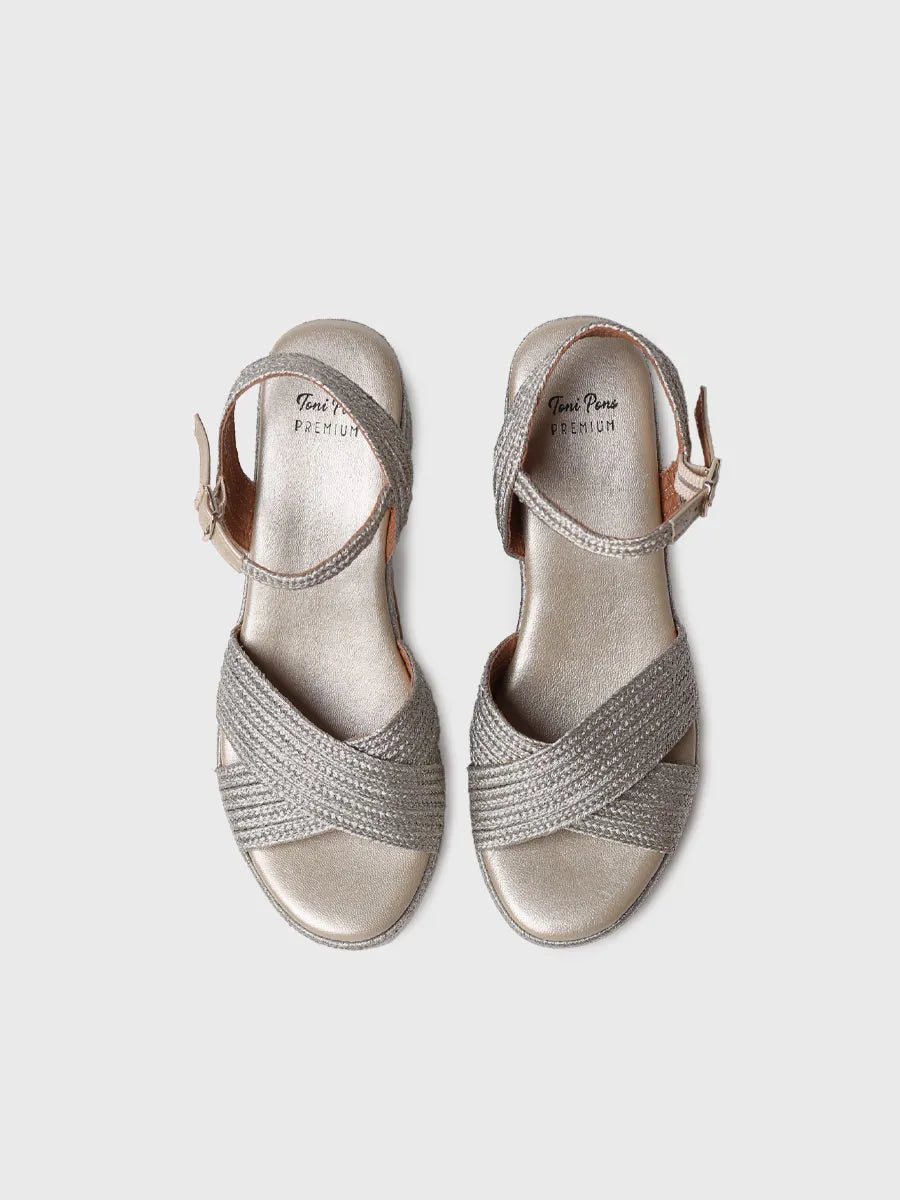  - Alpargatas de tacón de mujer en tejido metalizado trenzado | DESIREE  - Toni Pons  