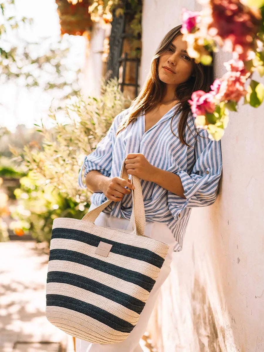 Complementos - Bolso grande de mujer en rafia con rayas marineras | DESI  - Toni Pons  