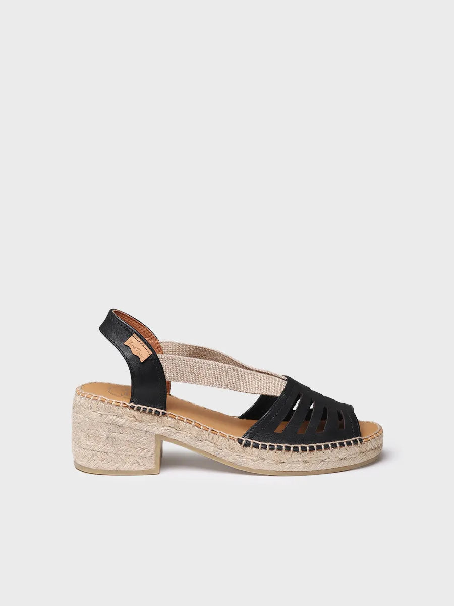 Espadrillas da donna in pelle con tacco largo ed elastici 