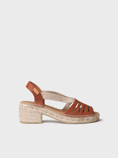 Espadrillas da donna in pelle con tacco largo ed elastici 