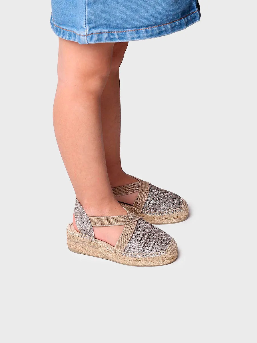 Golden espadrilles for girls with elastics