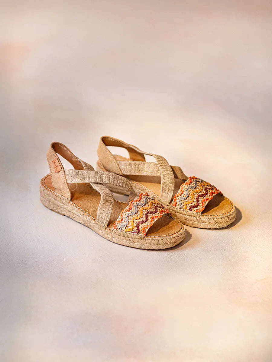 Espadrilles compensées pour femme en jute avec bandes multicolores 