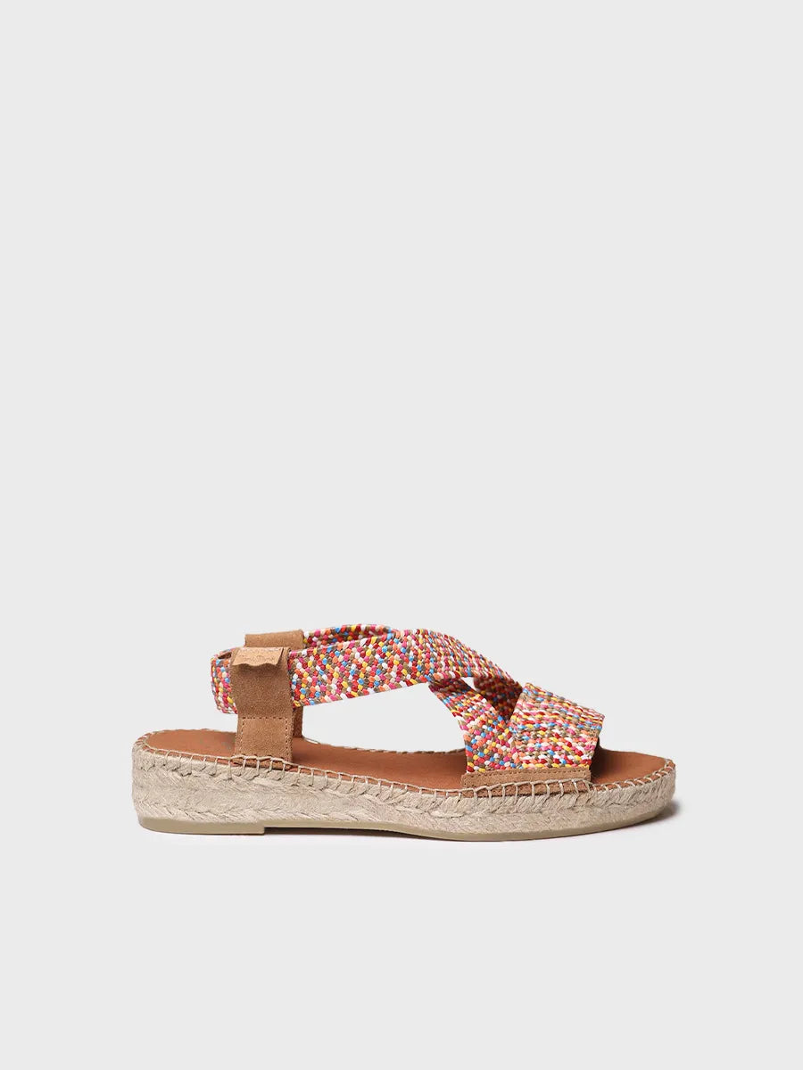 Women's open espadrille with multicolour elastics