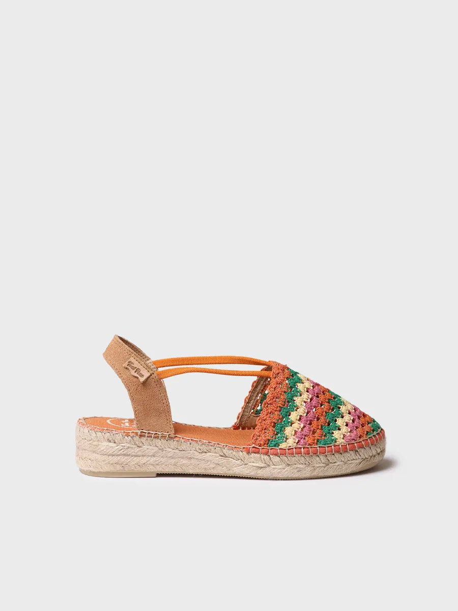 Flat women's espadrille in multicolour crochet