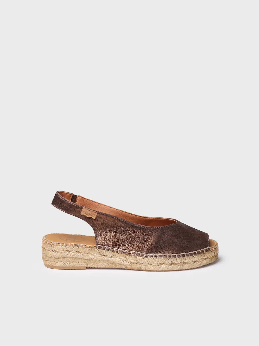 Women's peep toe espadrille in shiny leather