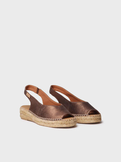 Women's peep toe espadrille in shiny leather