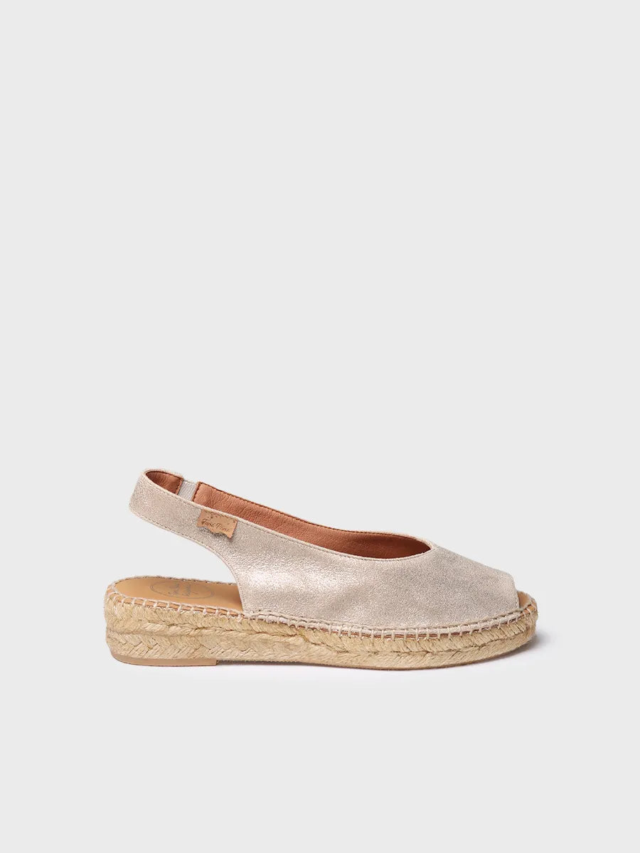 Women's peep toe espadrille in shiny leather