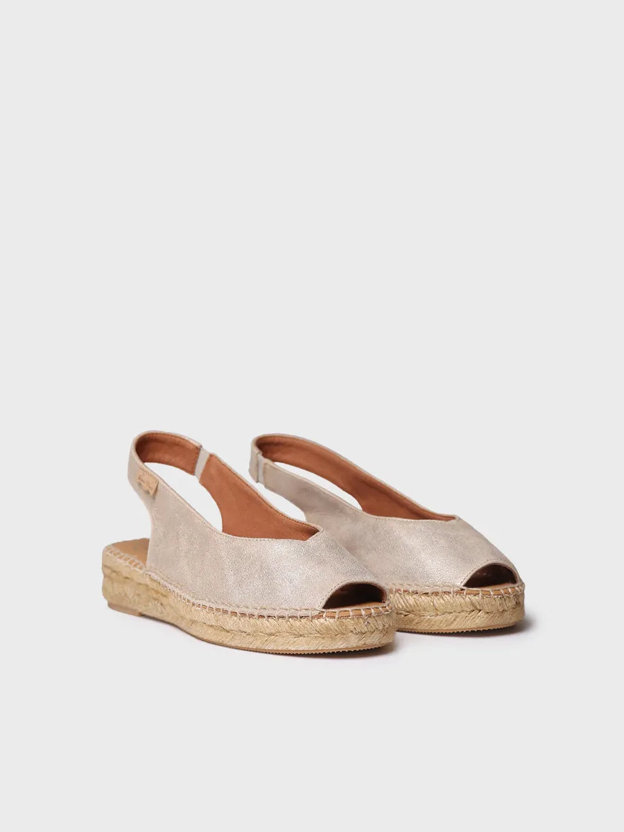 Women's peep toe espadrille in shiny leather