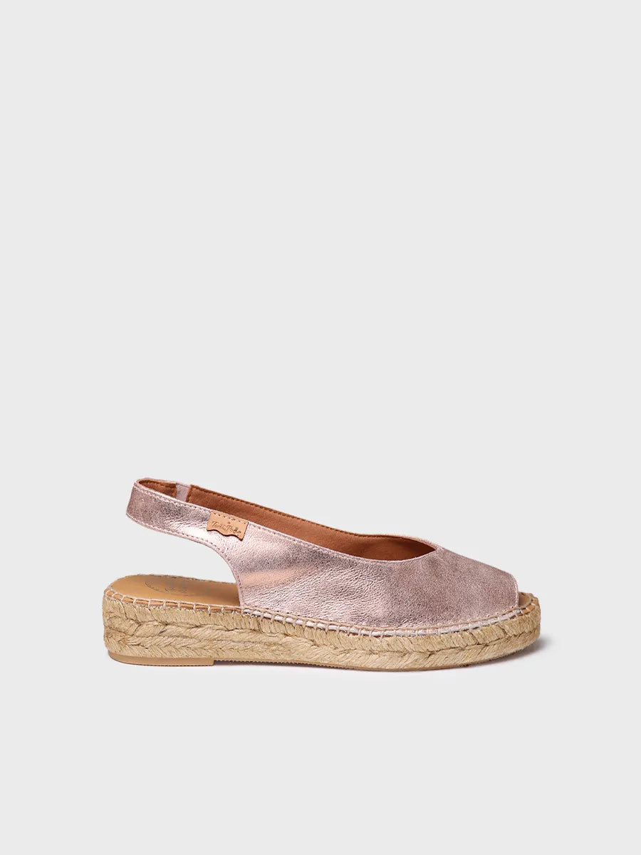 Women's peep toe espadrille in shiny leather