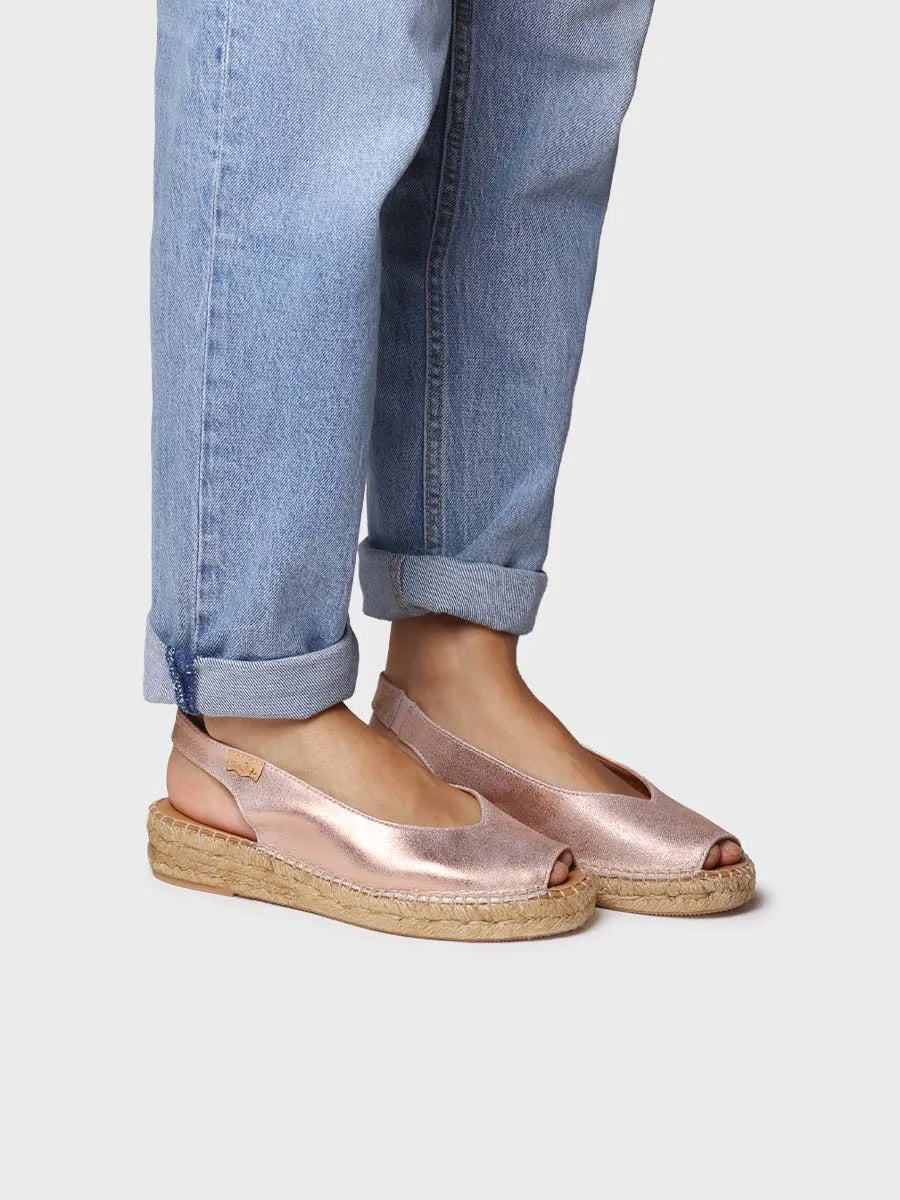 Espadrilles à bout ouvert pour femme en cuir brillant 