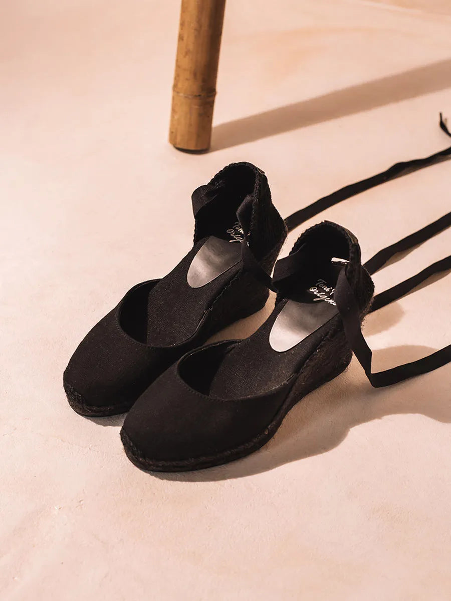 Valencian espadrille for women with wedge and ribbons