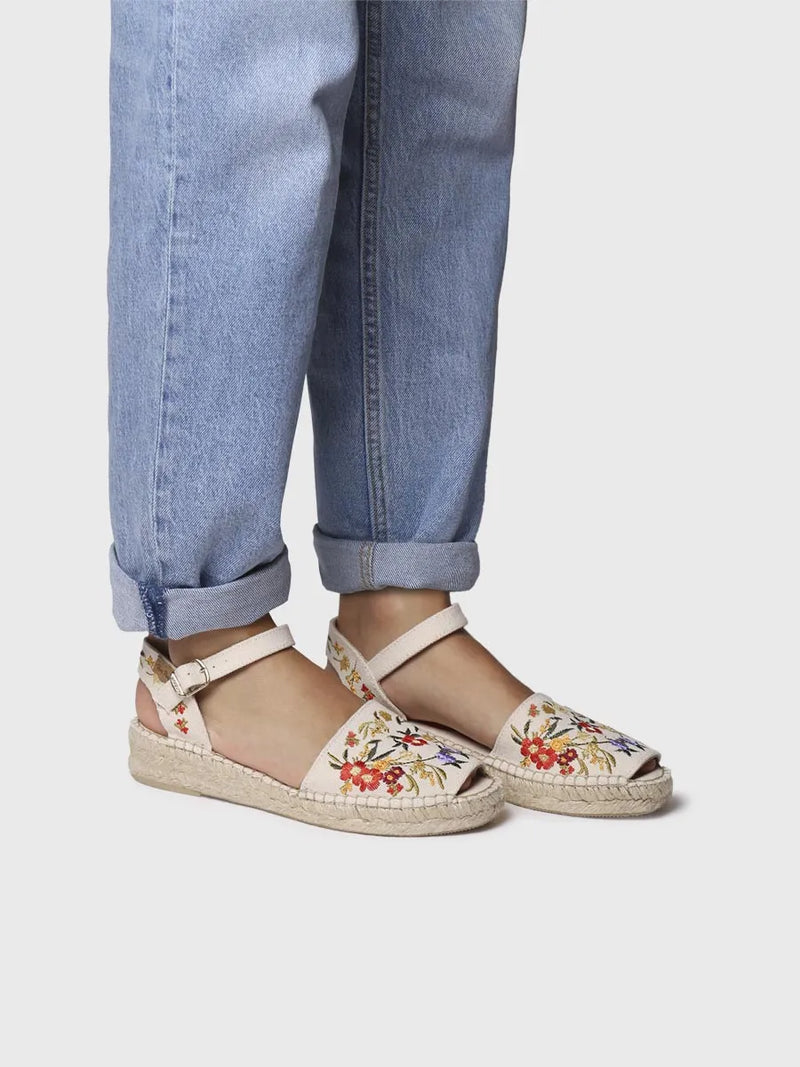 alpargatas mujer - Sandalia plana de mujer con bordado multicolor | GARBET  - Toni Pons  