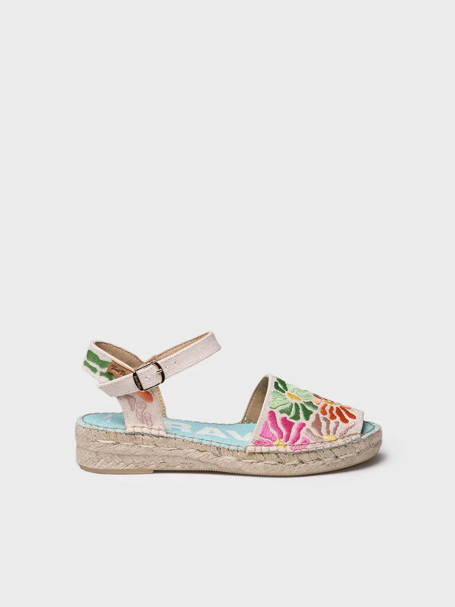 Women's flat sandal with multicoloured embroidery