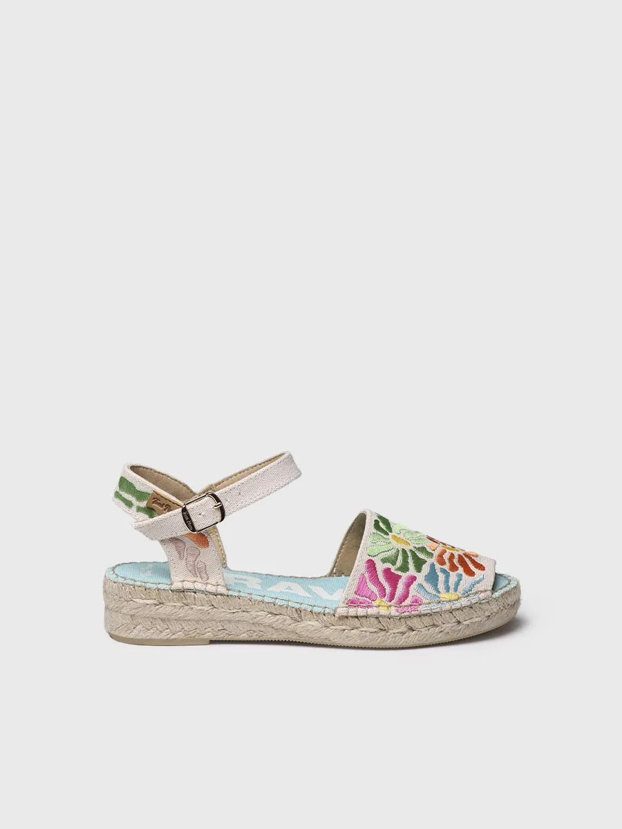 Women's flat sandal with multicoloured embroidery