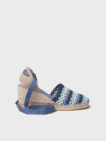 Women's wedge espadrille in multicolour crochet