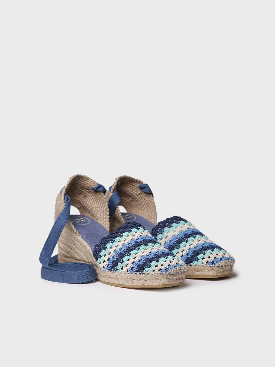 Women's wedge espadrille in multicolour crochet