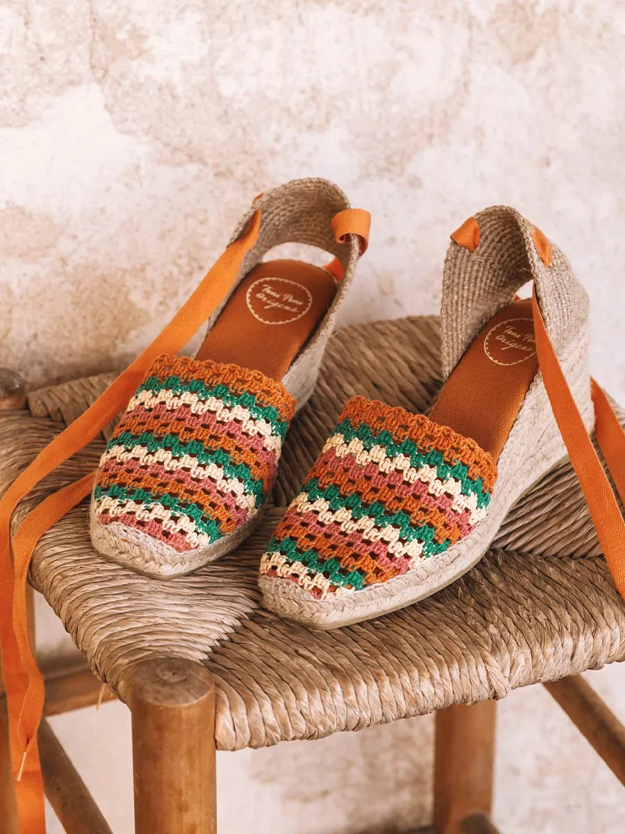 Women's wedge espadrille in multicolour crochet