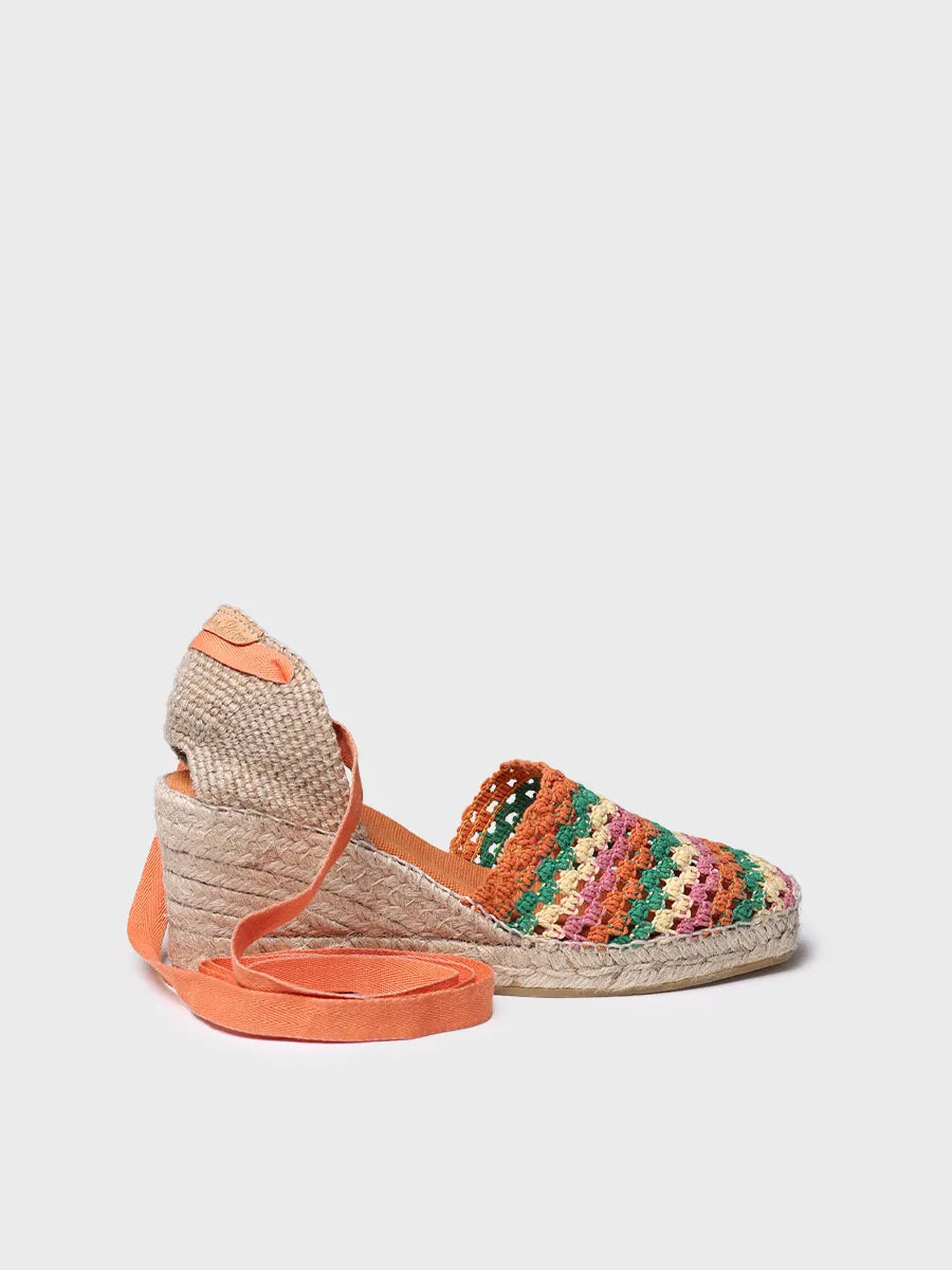 Women's wedge espadrille in multicolour crochet