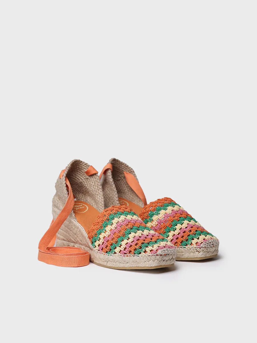 Women's wedge espadrille in multicolour crochet