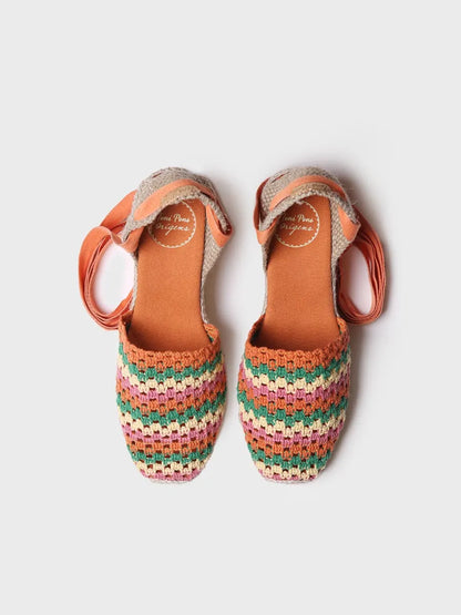 Women's wedge espadrille in multicolour crochet