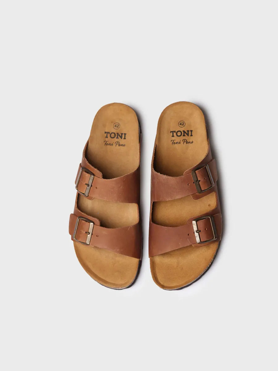 Men's sandal with buckle in Khaki colour