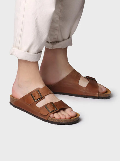 Men's sandal with buckle in Khaki colour