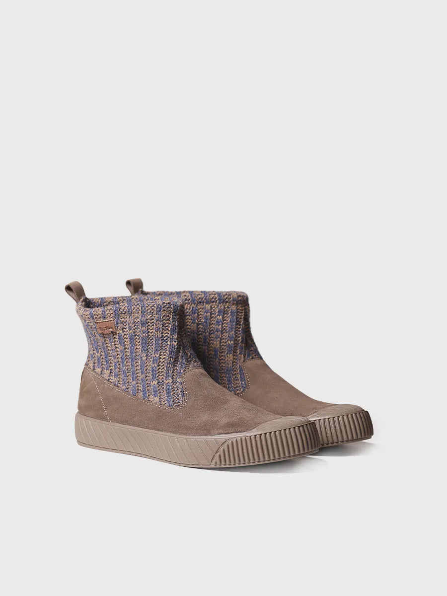 Botín para mujer en serraje y tejido - GODA-AB